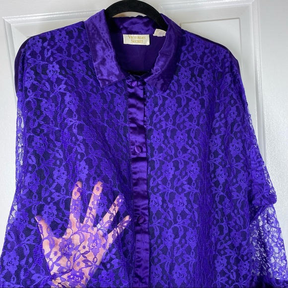 Victoria’s Secret Vintage Gold Label Purple Sheer Lace Nightgown - Picture 5 of 8